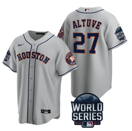 Men's Houston Astros #27 Jose Altuve 2021 Gray MLB Cool Base Stitched Jersey Men's Houston Astros #27 Jose Altuve 2021 Gray MLB Cool Base Stitched Jersey